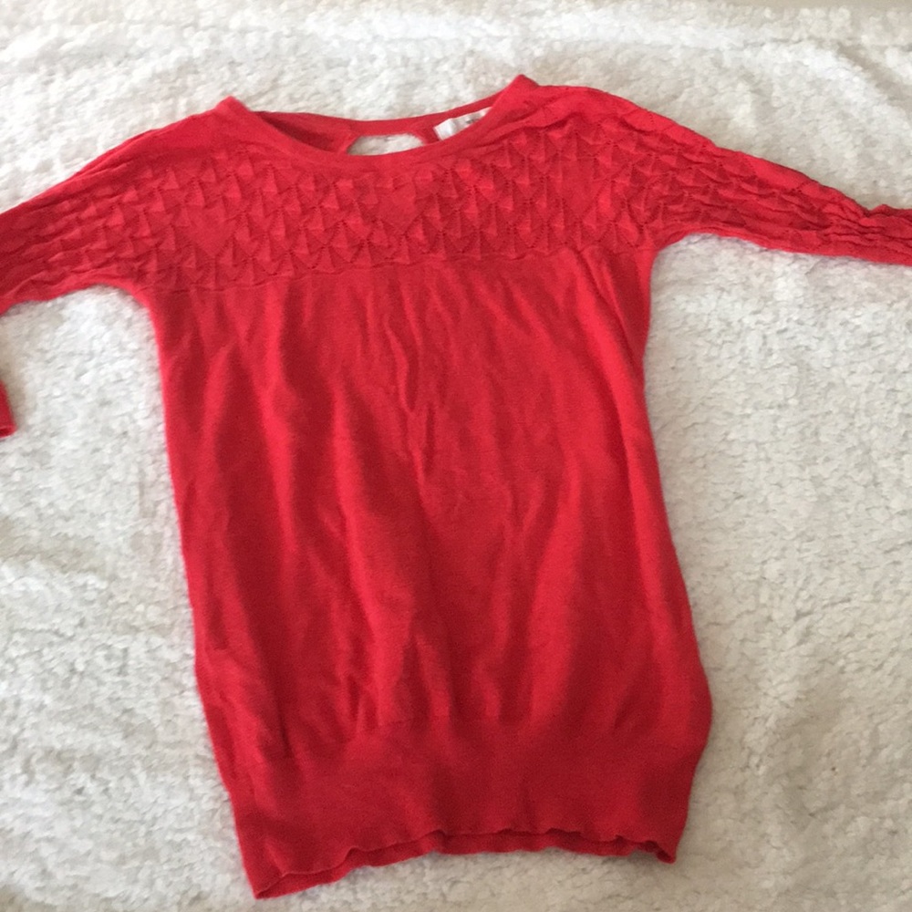 Anthropologie Sparrow Coral Red Pointelle Sweater